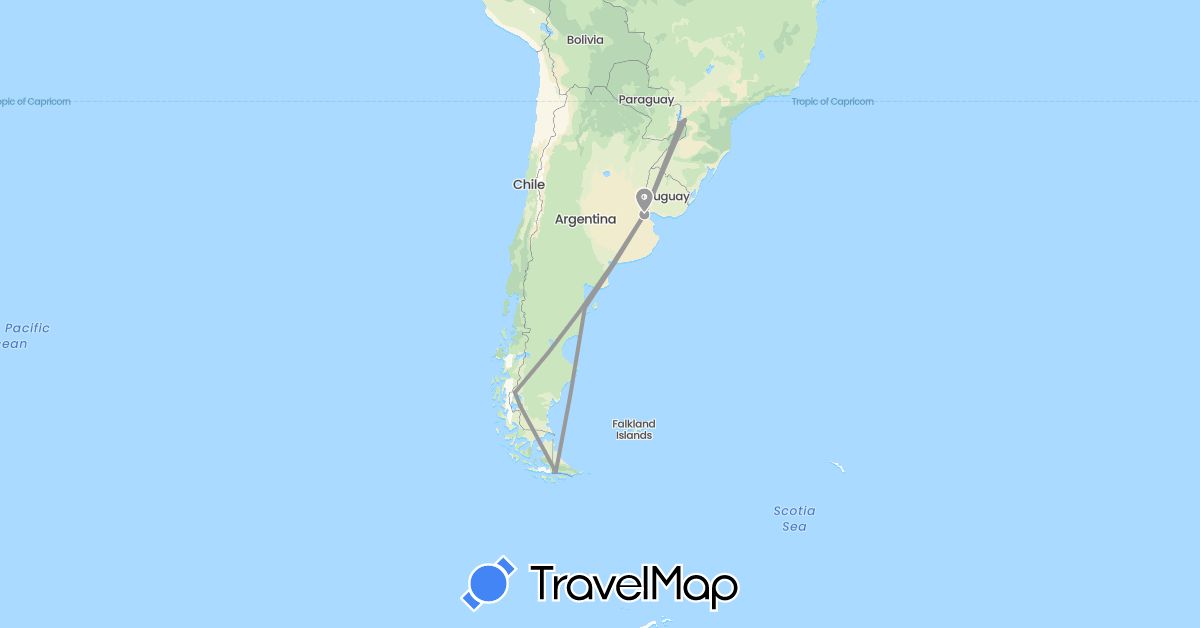 TravelMap itinerary: plane in Argentina, Brazil (South America)